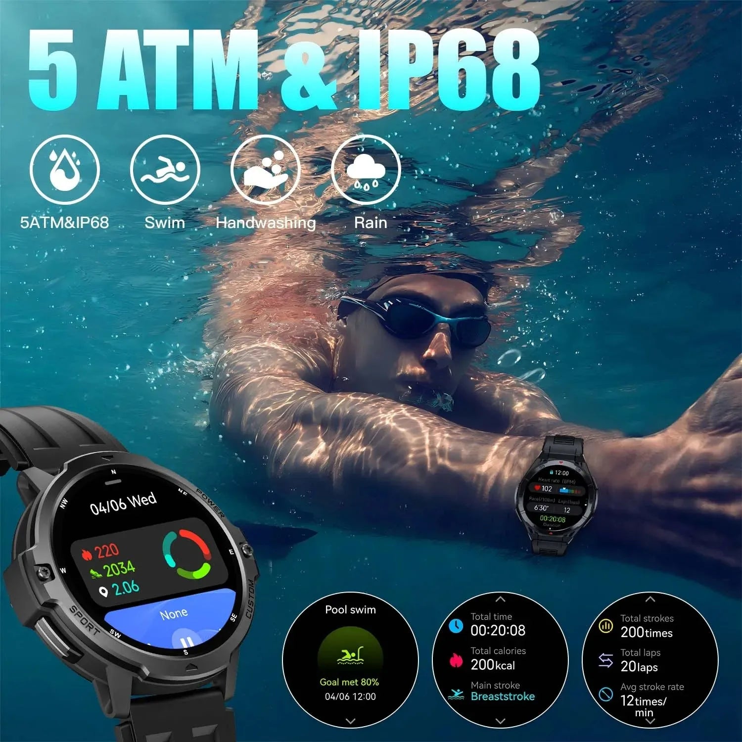 2026 NEW GPS Smart Watch 1.46'' AMOLED Display Built-in Compass Barometric Altimeter 5ATM 580mAh Battery Sports Smartwatch Men